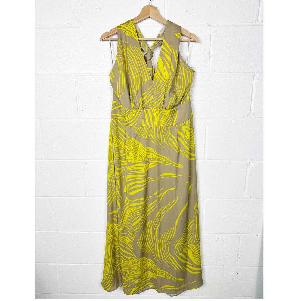 Banana Republic Halter Maxi Dress Yellow‎ Palm Print Petite 16 - Picture 4 of 10